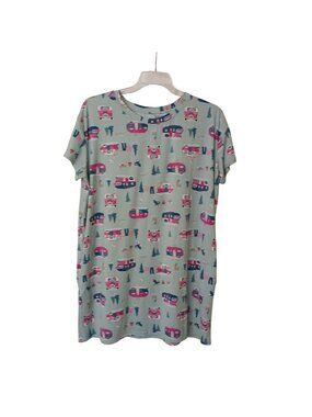 Joyspun XL Trailer Camping Print Nightgown W/ Pockets Polyester Spandex #I-5